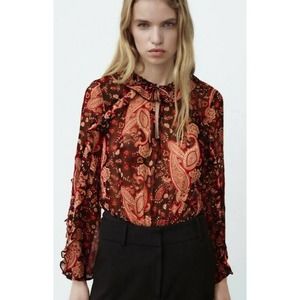 ZARA PRINTED RUFFLED BODYSUIT WOMEN MULTICOLORED Sz XL NWT Paisley Print (b